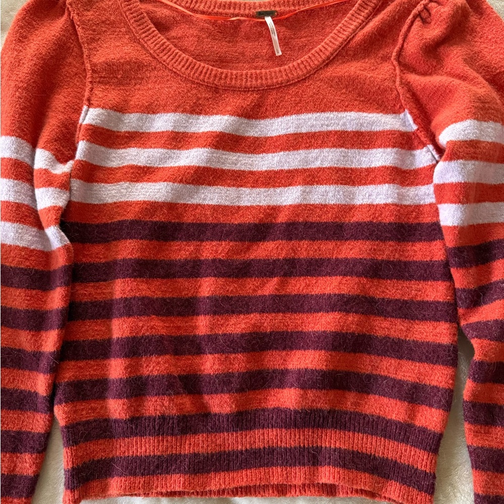 Free People complete Me Orange Striped Alpaca Sweater